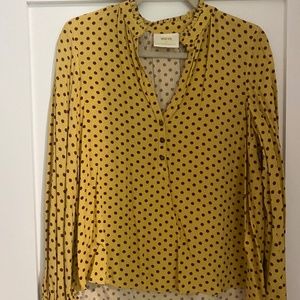 Maeve "Colette" Yellow and Maroon polka dot blouse